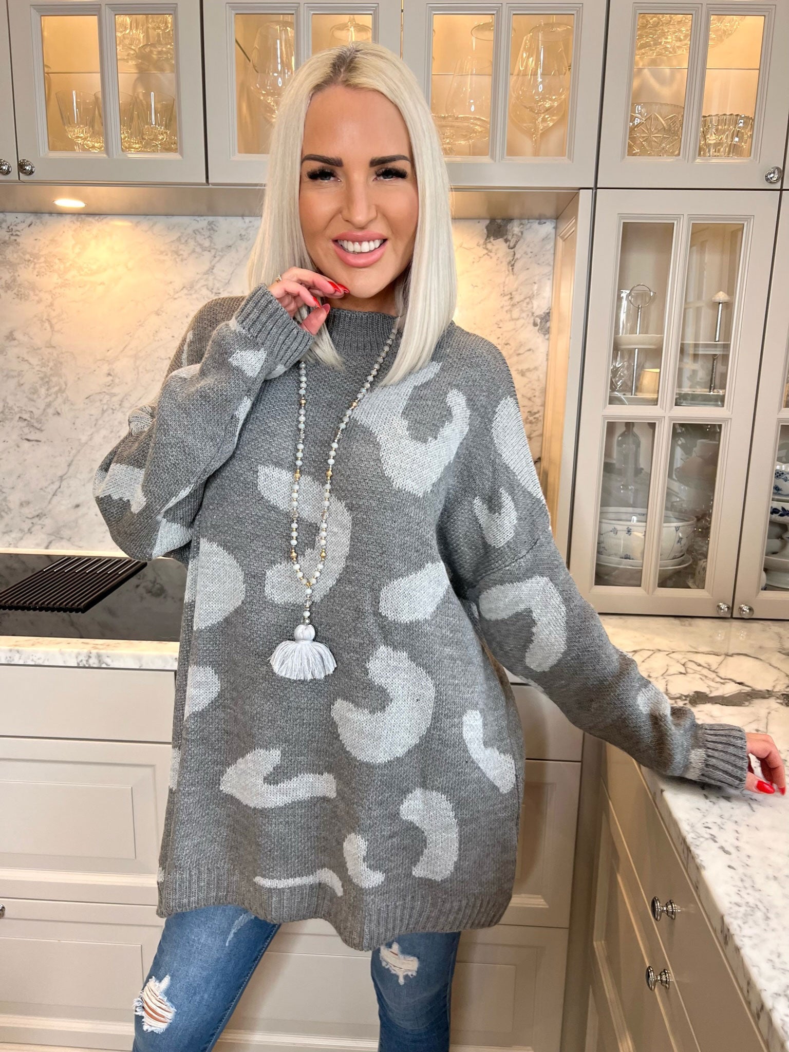 Missa - Stickad blus med stort leopardmönster